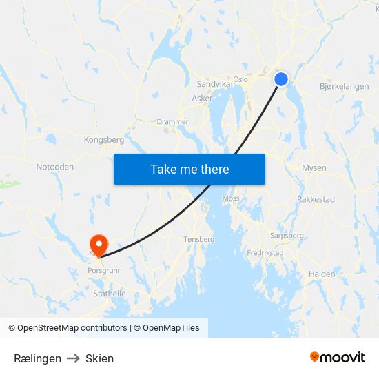 Rælingen to Skien map