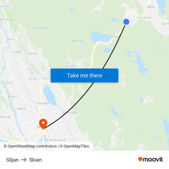 Siljan to Skien map