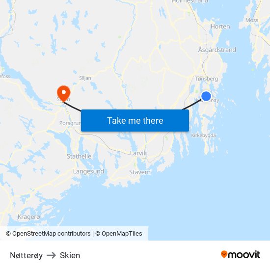 Nøtterøy to Skien map
