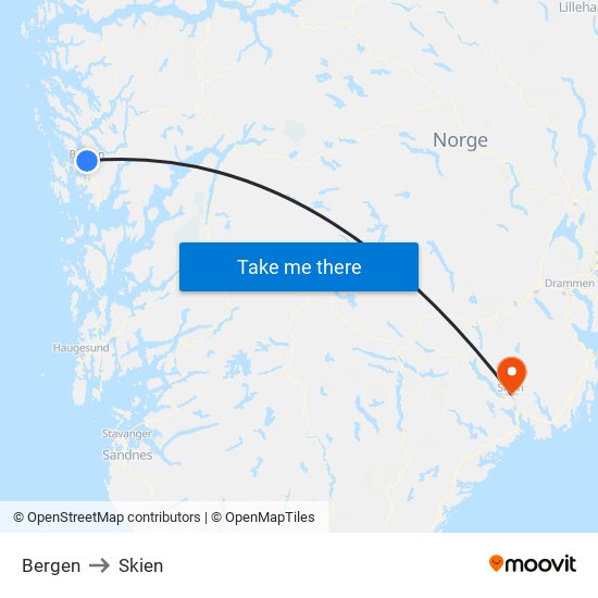 Bergen to Skien map