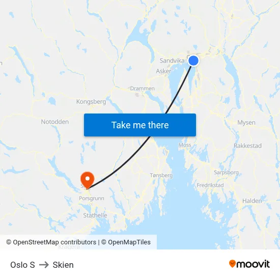 Oslo S to Skien map