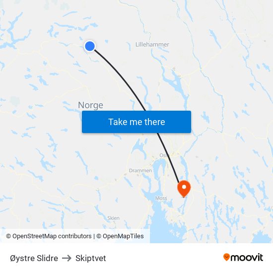 Øystre Slidre to Skiptvet map