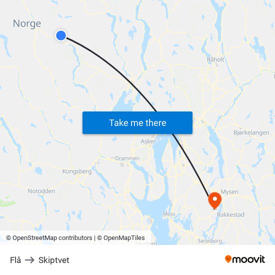 Flå to Skiptvet map