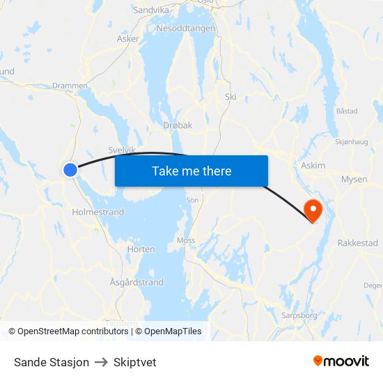 Sande Stasjon to Skiptvet map