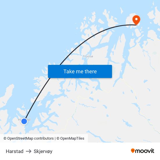 Harstad to Skjervøy map