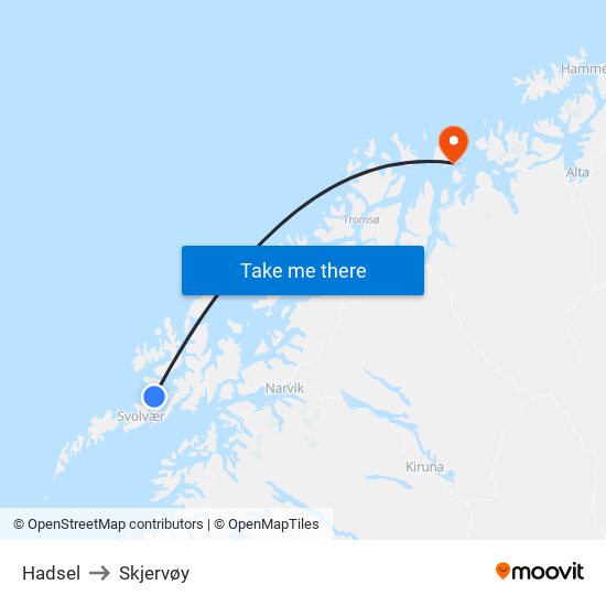 Hadsel to Skjervøy map