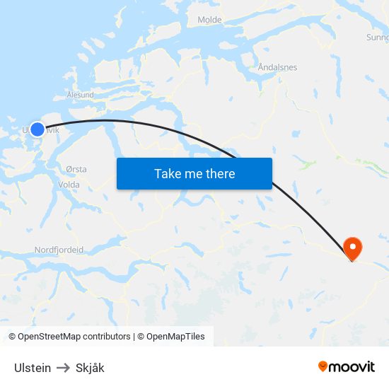 Ulstein to Skjåk map