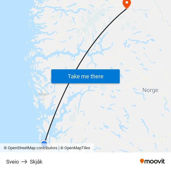 Sveio to Skjåk map