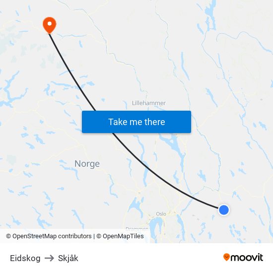 Eidskog to Skjåk map