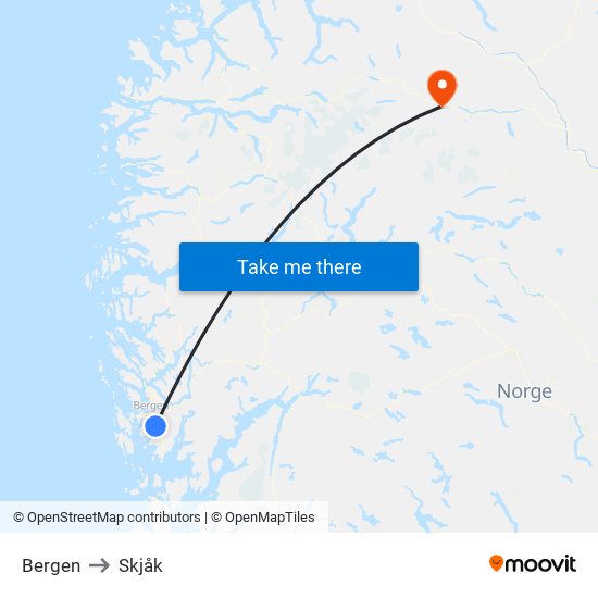 Bergen to Skjåk map