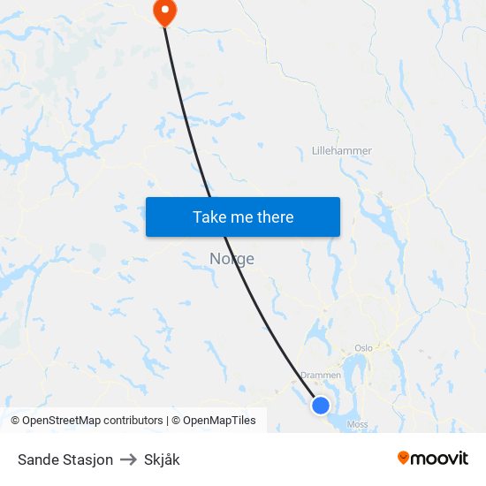 Sande Stasjon to Skjåk map