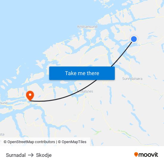 Surnadal to Skodje map