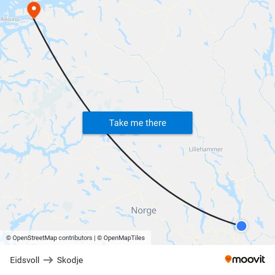 Eidsvoll to Skodje map