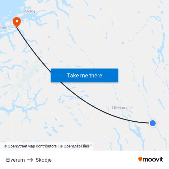 Elverum to Skodje map