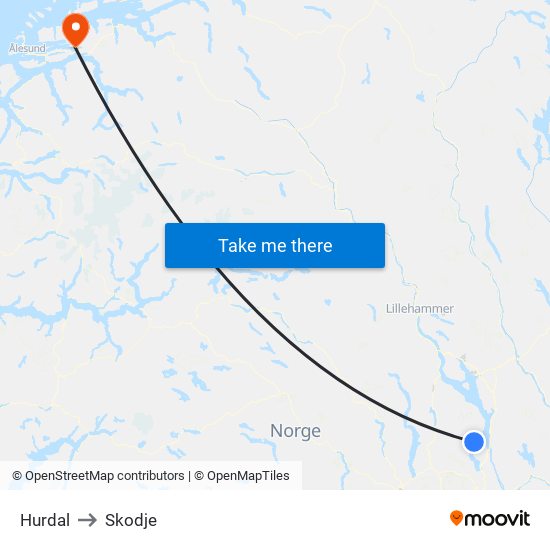 Hurdal to Skodje map