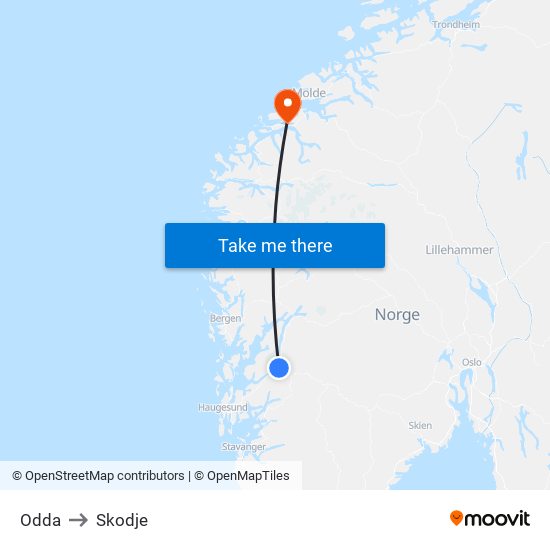 Odda to Skodje map