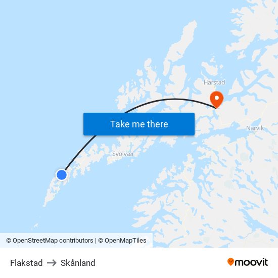 Flakstad to Skånland map