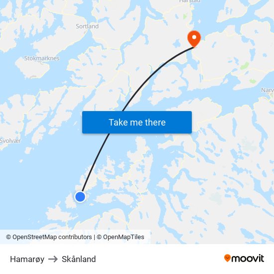 Hamarøy to Skånland map