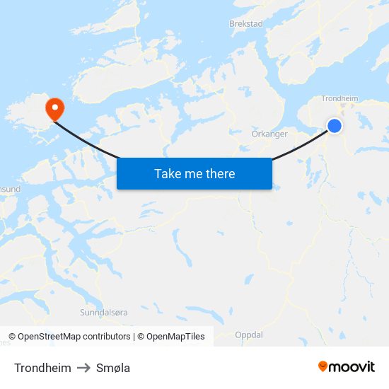 Trondheim to Smøla map