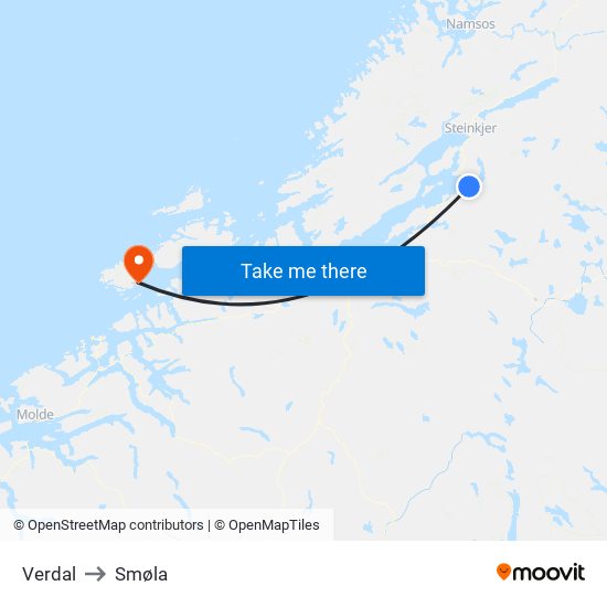 Verdal to Smøla map