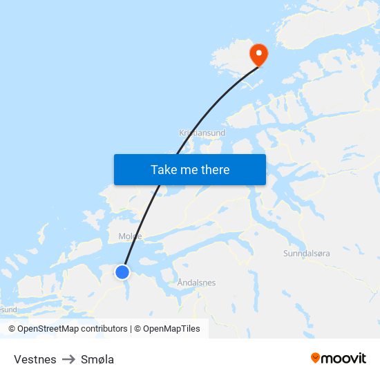 Vestnes to Smøla map