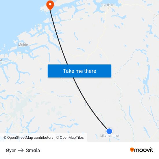 Øyer to Smøla map