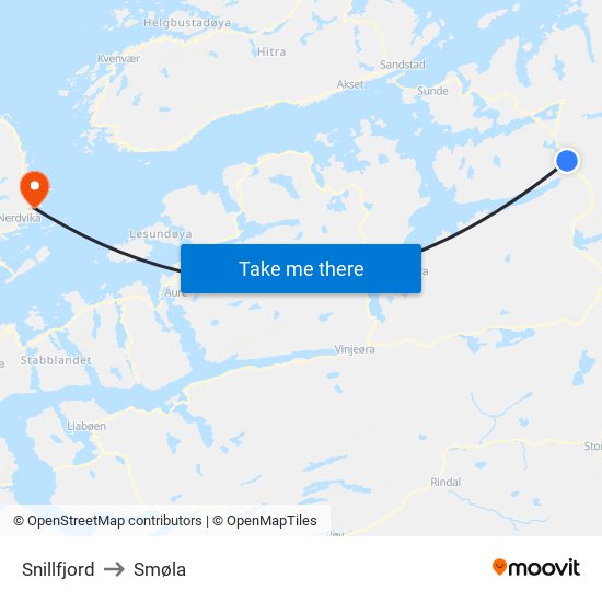 Snillfjord to Smøla map