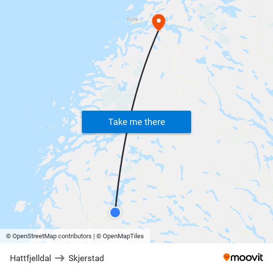Hattfjelldal to Skjerstad map