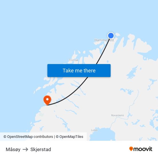 Måsøy to Skjerstad map