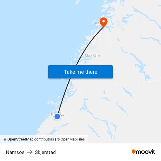 Namsos to Skjerstad map