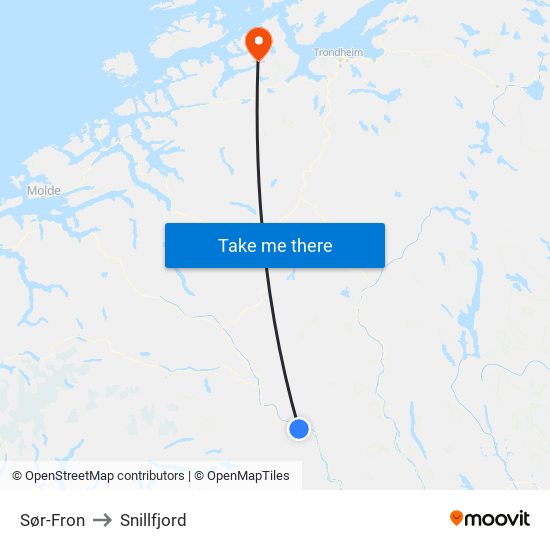 Sør-Fron to Snillfjord map