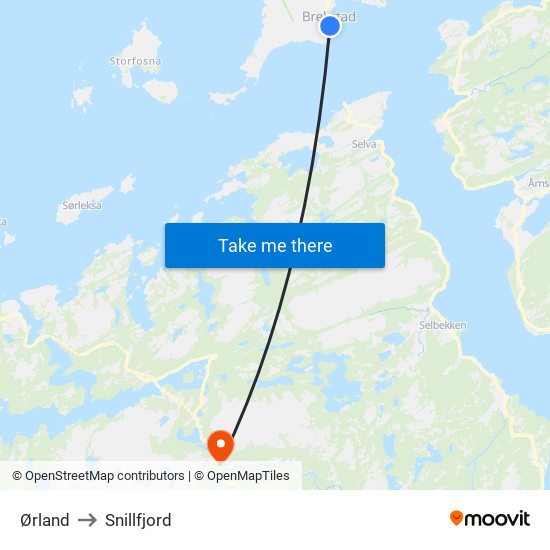 Ørland to Snillfjord map
