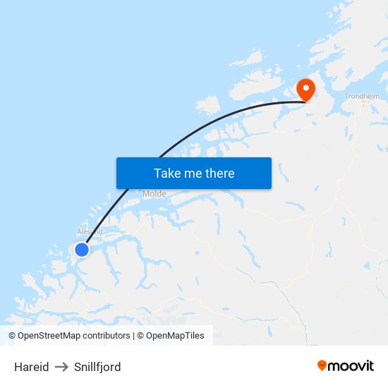 Hareid to Snillfjord map