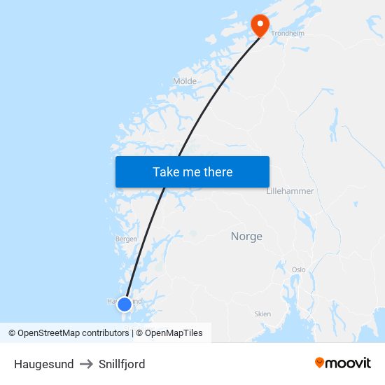 Haugesund to Snillfjord map