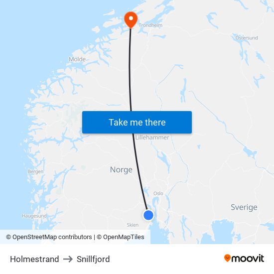 Holmestrand to Snillfjord map