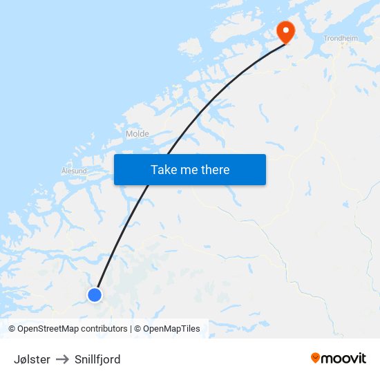 Jølster to Snillfjord map
