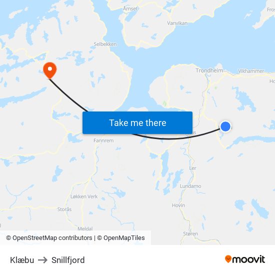 Klæbu to Snillfjord map