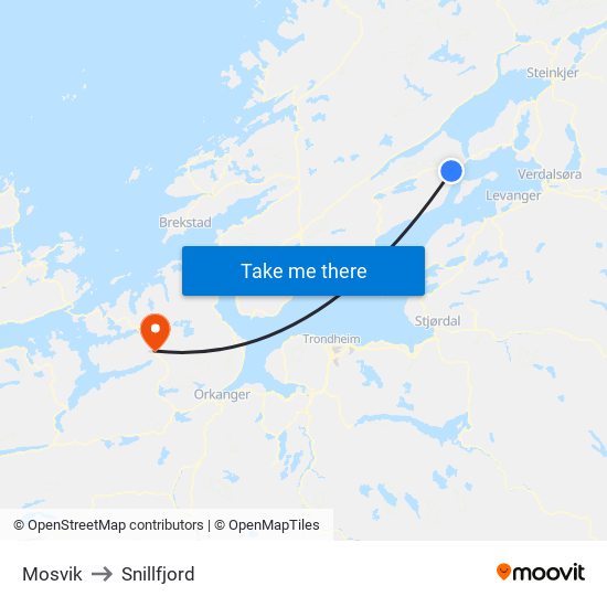 Mosvik to Snillfjord map