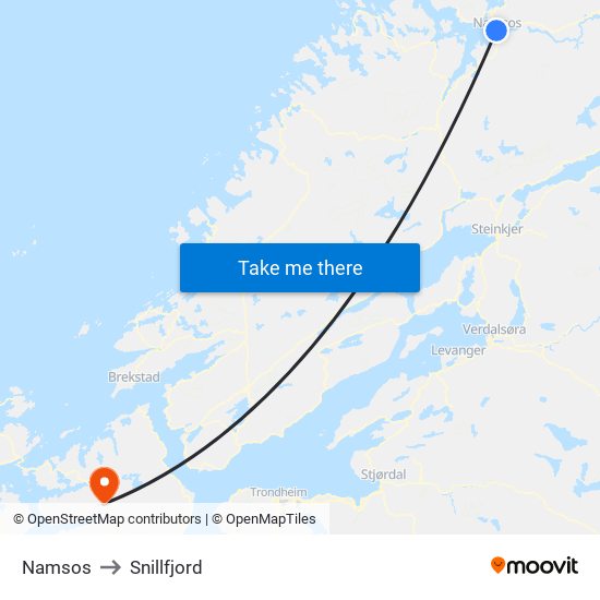 Namsos to Snillfjord map