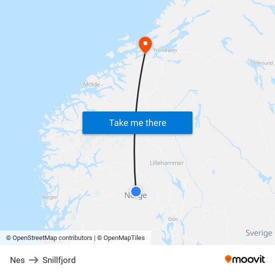 Nes to Snillfjord map