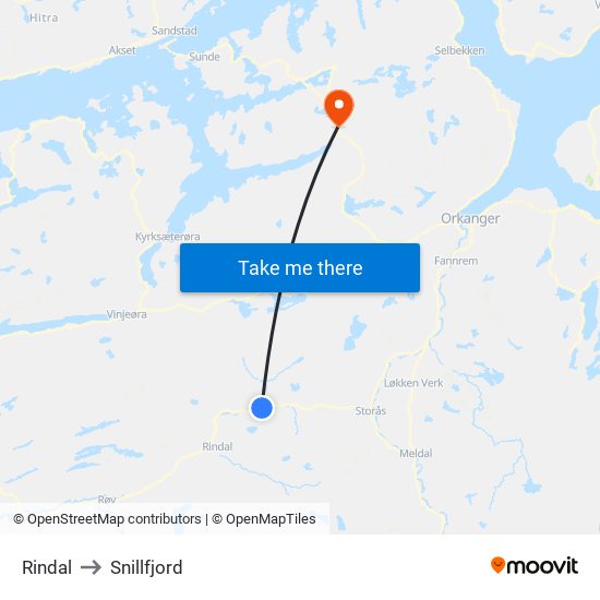 Rindal to Snillfjord map