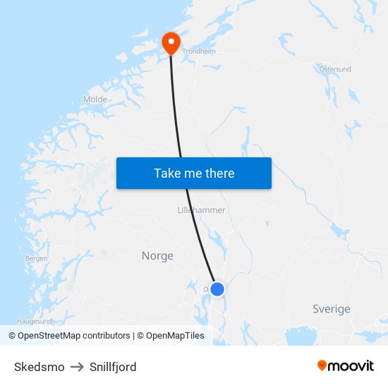 Skedsmo to Snillfjord map