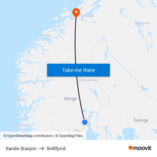 Sande Stasjon to Snillfjord map