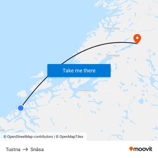 Tustna to Snåsa map