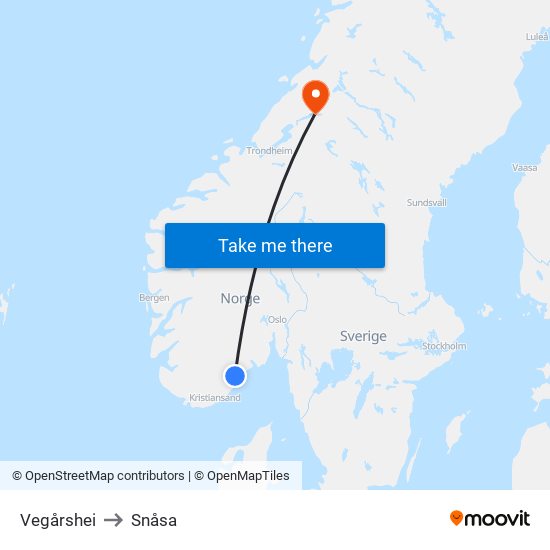 Vegårshei to Snåsa map