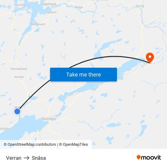 Verran to Snåsa map