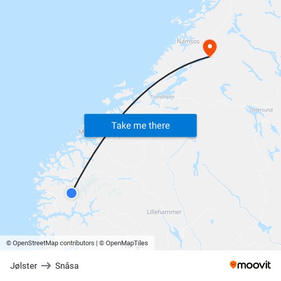 Jølster to Snåsa map