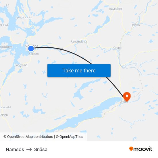 Namsos to Snåsa map