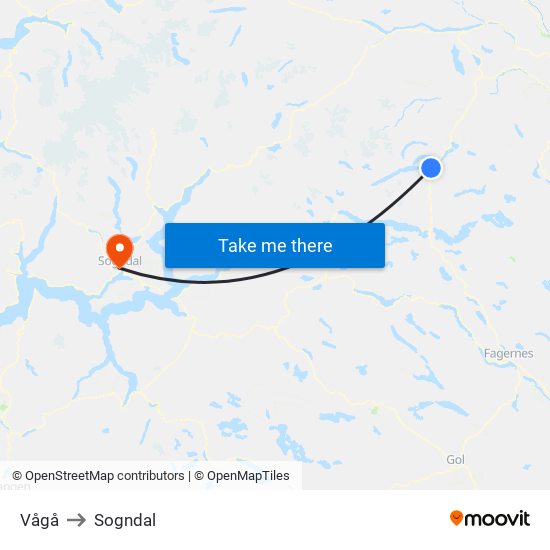 Vågå to Sogndal map