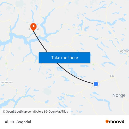 Ål to Sogndal map